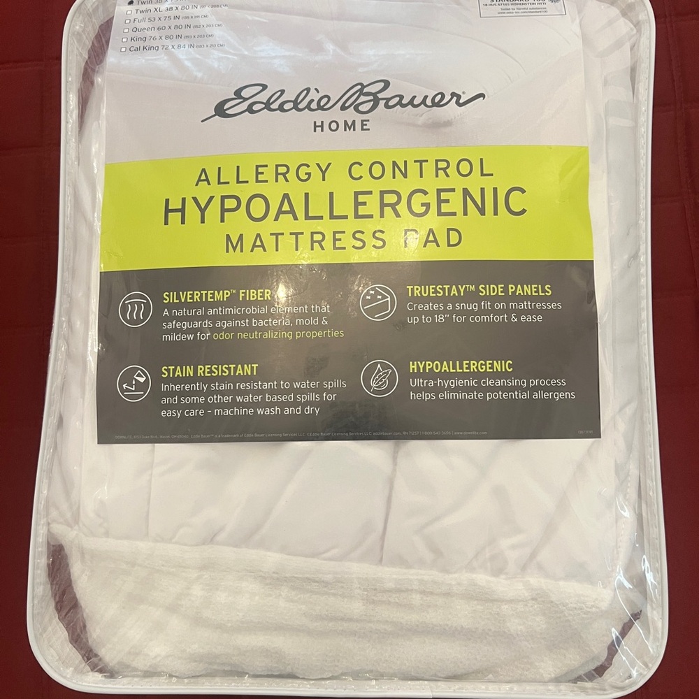 Eddie Bauer White Quilted Mattress Cover Hypoallergenic